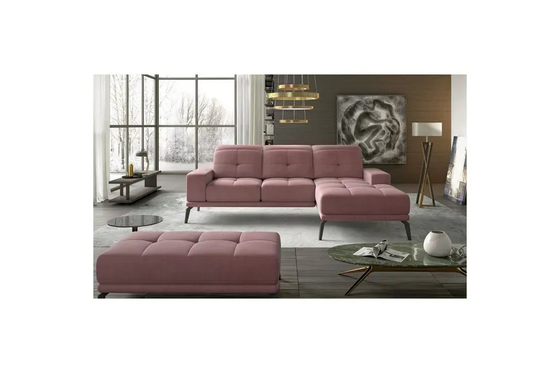 Hörnsoffa Eltap Torrense 265x175x98 cm - Mat Velvet 63, Rosa, Höger — Mat Velvet 63, Rosa, Höger