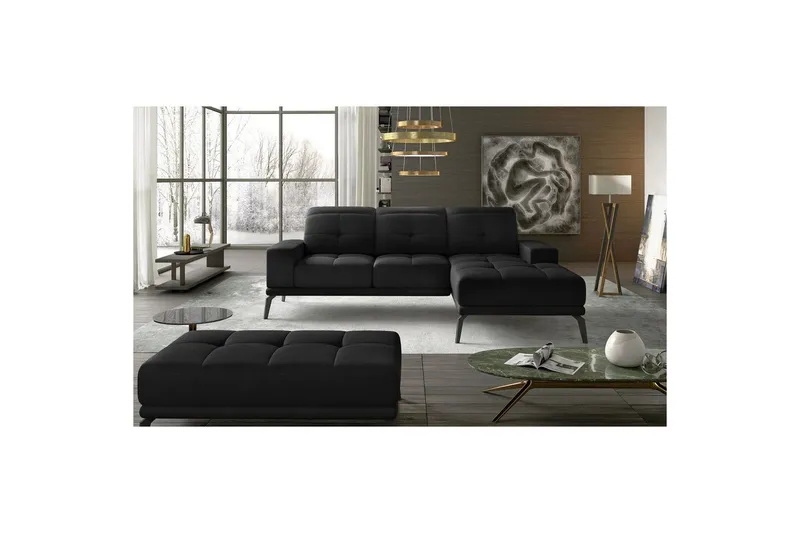 Hörnsoffa Eltap Torrense 265x175x98 cm - Mat Velvet 99, Svart, Höger — Mat Velvet 99, Svart, Höger