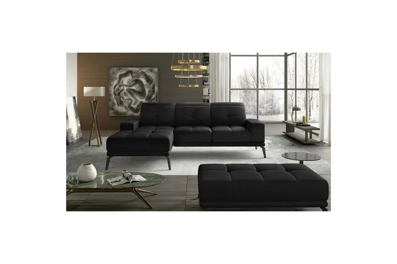 Hörnsoffa Eltap Torrense 265x175x98 cm - Mat Velvet 99, Svart, Vänster — Mat Velvet 99, Svart, Vänster