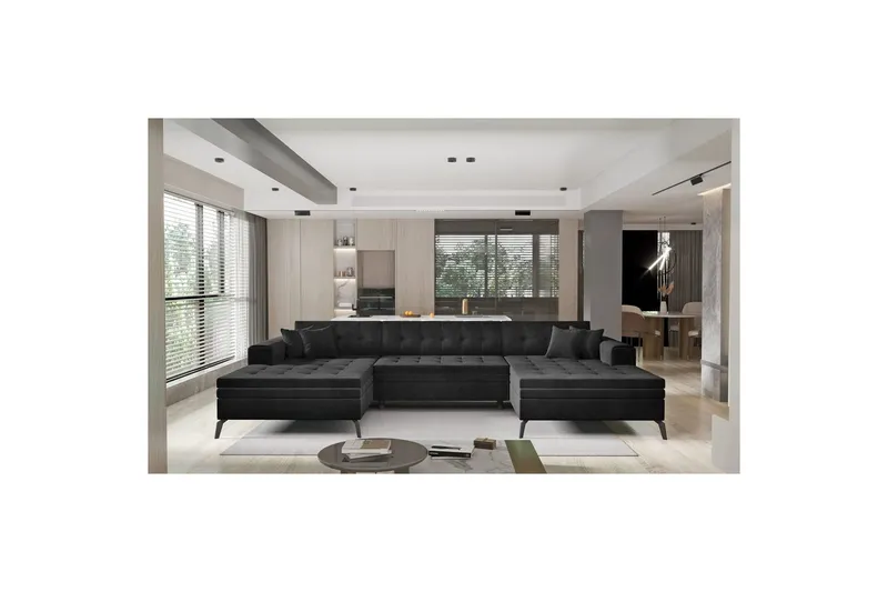 Hörnsoffa Eltap Vertizo 350x170x93 cm - Lukso 10, Svart, Symmetrisk — Lukso 10, Svart, Symmetrisk
