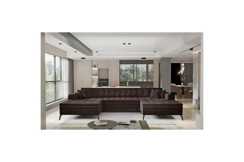 Hörnsoffa Eltap Vertizo 350x170x93 cm - Nube 22, Mörkbrun, Symmetrisk — Nube 22, Mörkbrun, Symmetrisk