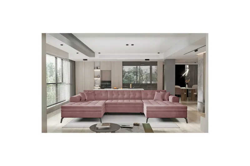 Hörnsoffa Eltap Vertizo 350x170x93 cm - Velvetmat 24, rosa, Symmetrisk — Velvetmat 24, rosa, Symmetrisk