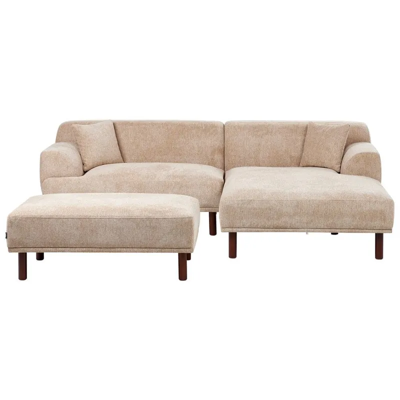 Hörnsoffa med fotpall Holt - Beige, brun/Polyester — Beige, brun/Polyester