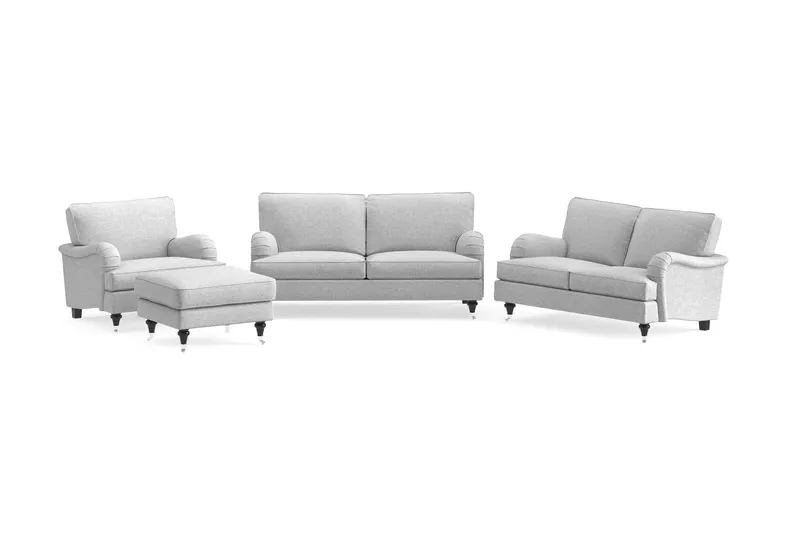 Howard Classic Soffgrupp 2-sits + Liten 2-sits Soffa + Fåtölj + Fotpall i Tyg - Grå — Bloomington