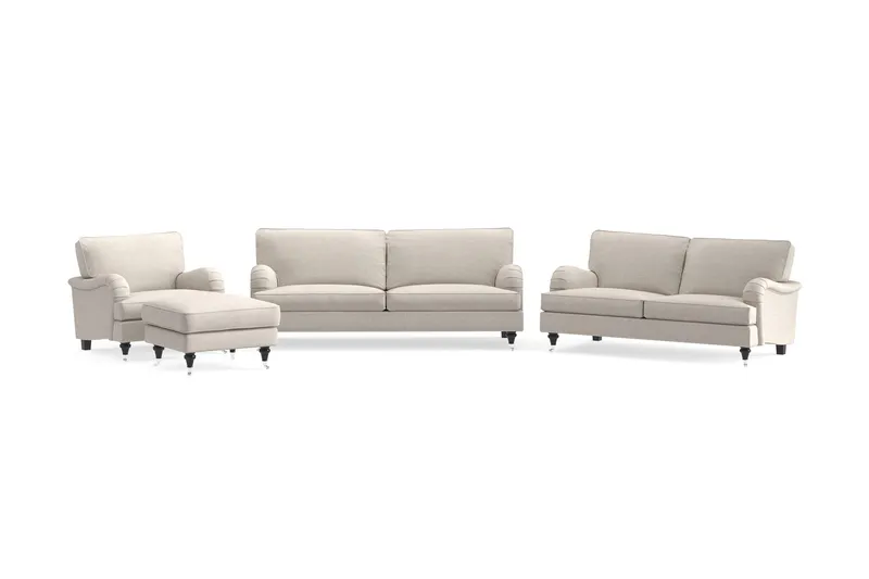 Howard Classic Soffgrupp 3-sits + 2-sits Soffa + Fåtölj + Fotpall i Tyg - Beige — Bloomington