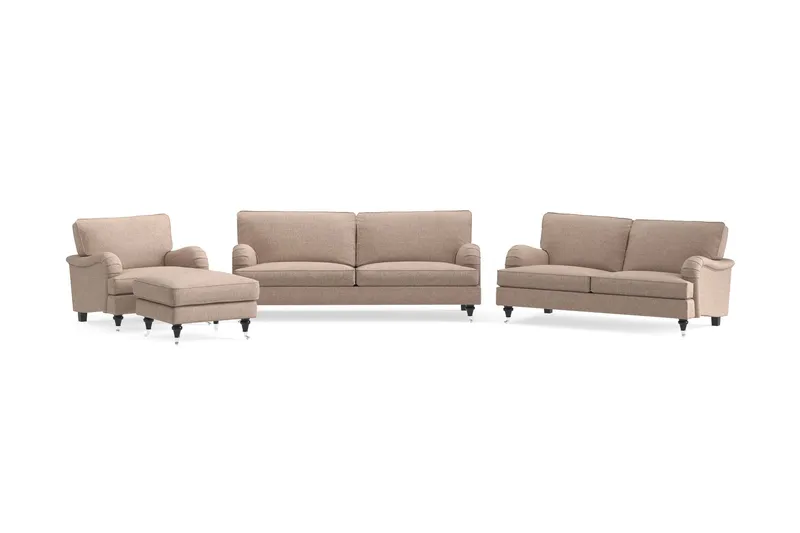 Howard Classic Soffgrupp 3-sits + 2-sits Soffa + Fåtölj + Fotpall i Tyg - Mörkbeige — Bloomington