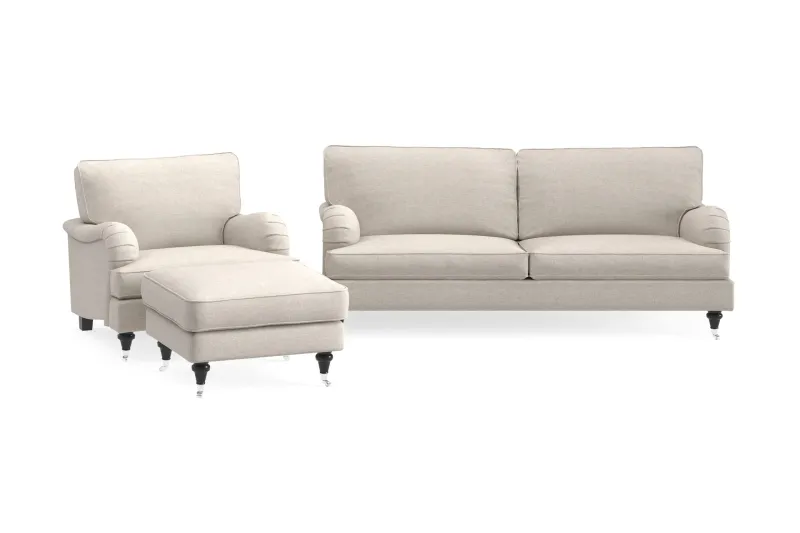 Howard Classic Soffgrupp 3-sits Soffa + Fåtölj + Fotpall i Tyg - Beige — Bloomington