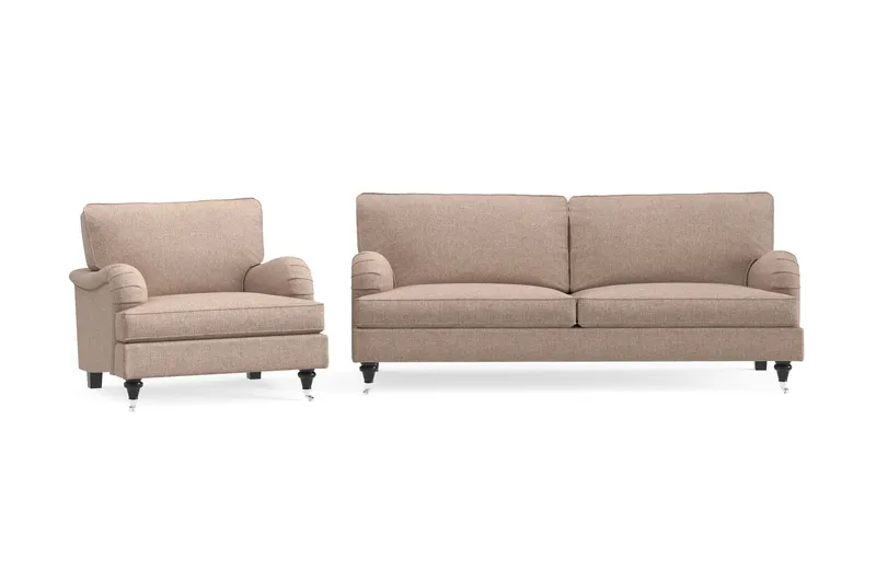 Howard Classic Soffgrupp 3-sits Soffa + Fåtölj i Tyg - Mörkbeige — Bloomington