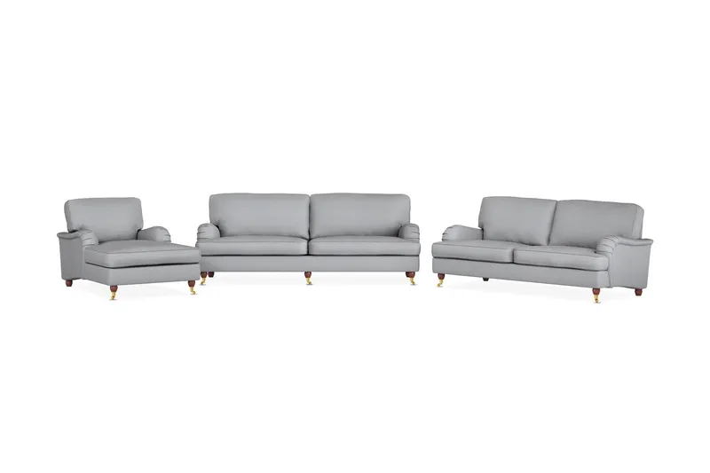 Howard Lyx Soffgrupp 4-sits + 3-sits Soffa + Divanfåtölj i Tyg - Ljusgrå — Bloomington