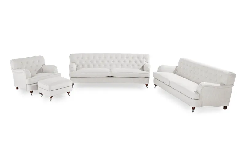 Howard Riviera Soffgrupp Svängd 3-sits + 2-sits Soffa + Fåtölj + Fotpall i Tyg - Ljusgrå — Ljusgrå