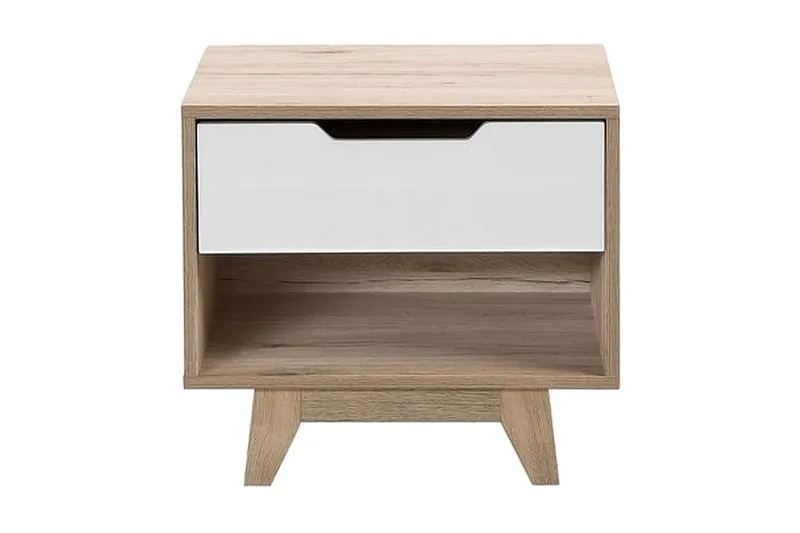 Hultz Sängbord 50 cm med Förvaring Låda + Hylla - Vit — Vit