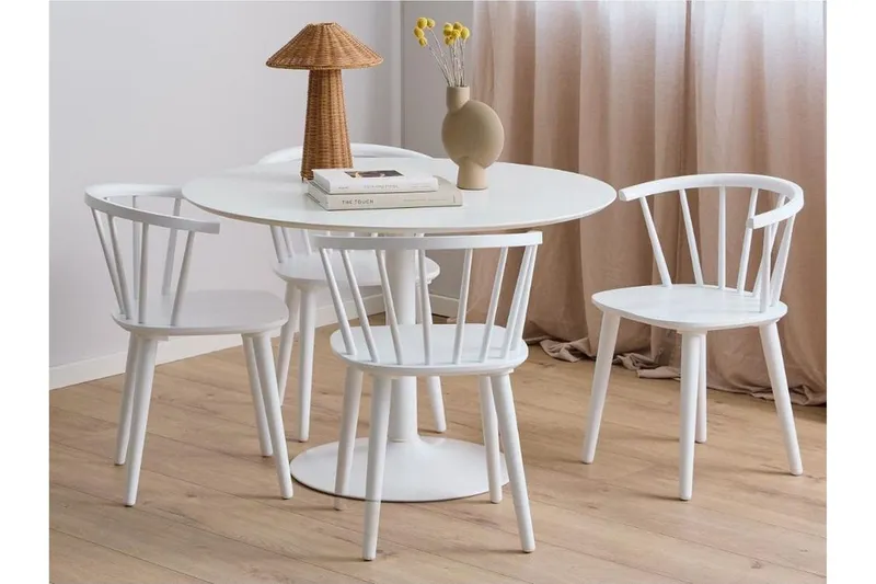 Ibiza Matgrupp Rund 110 cm + 4 st Matstolar - Vit — Vit