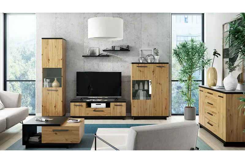 Ines Vardagsrumsset LED-belysning - Ek/Svart (Art.nr 746341) — Ek/Svart