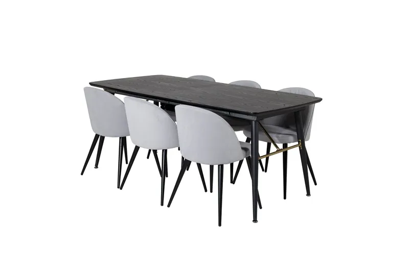 Irunea Förlängningsbar Matgrupp 180 cm inkl 6 Valeri Stolar - Svart/Grå/Manchester — Venture Home