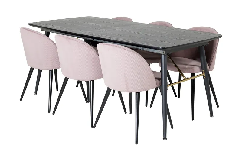 Irunea Förlängningsbar Matgrupp 180 cm inkl 6 Valeri Stolar - Svart/Rosa/Manchester — Venture Home