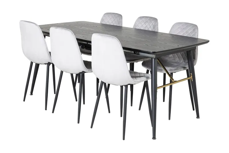 Irunea Förlängningsbar Matgrupp 180 cm inkl 6 Ypas Stolar - Grå/Svart — Venture Home