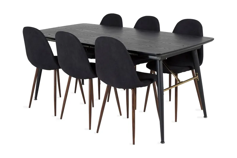 Irunea Förlängningsbar Matgrupp 180 cm inkl 6 Ypas Stolar - Svart/Brun — Venture Home