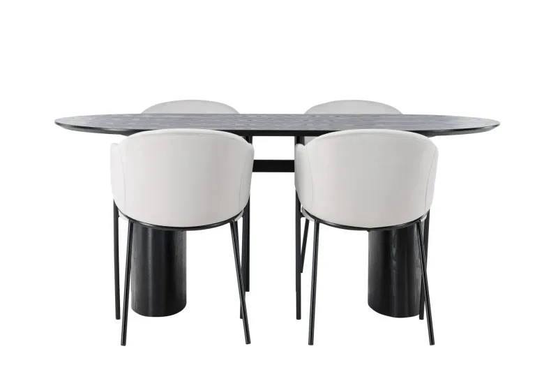 Isolde Matgrupp 180 cm Oval med 4 Evelina stolar - Svart — Venture Home