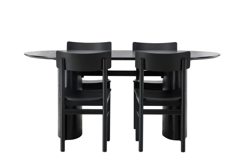 Isolde Matgrupp 180 cm Oval med 4 Montros stolar - Svart — Venture Home