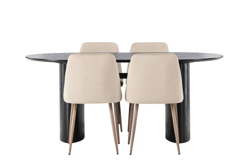 Isolde Matgrupp 180 cm Oval med 4 Night Stolar - Svart — Venture Home