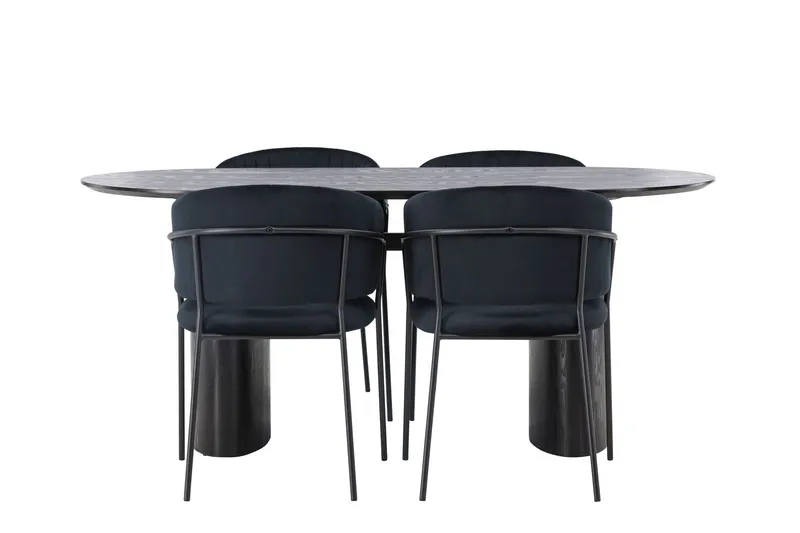 Isolde Matgrupp 180 cm Oval med 4 Selma Stolar - Svart — Venture Home