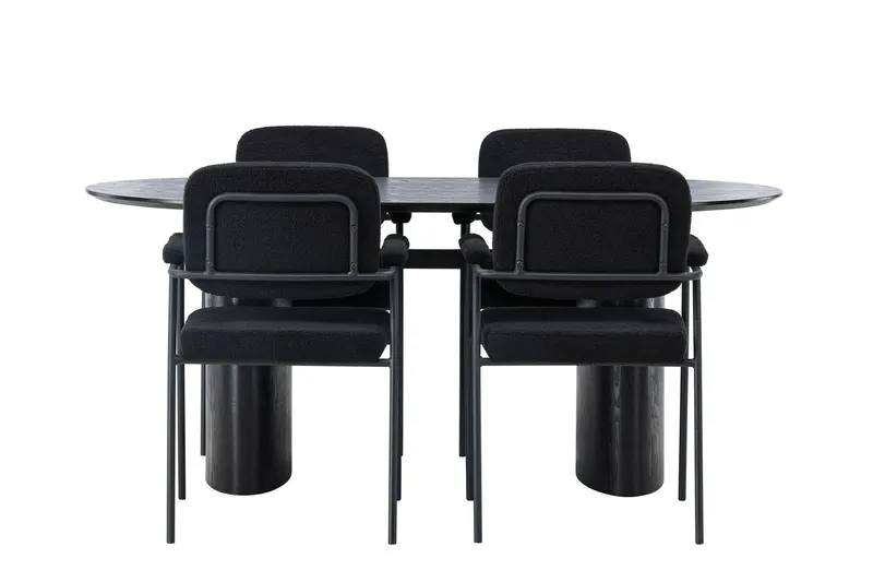 Isolde Matgrupp 180 cm Oval med 4 Yesterday stolar - Svart — Venture Home