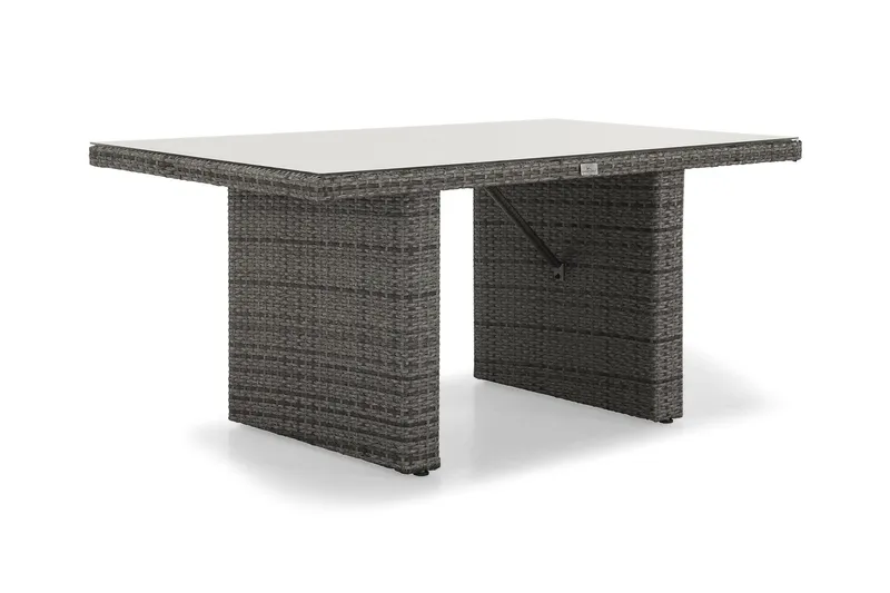 James Utebord 85x145 cm – Matbord utomhus i konstrotting med bordsskiva i Glas - Grå / Vit — Comfort Garden