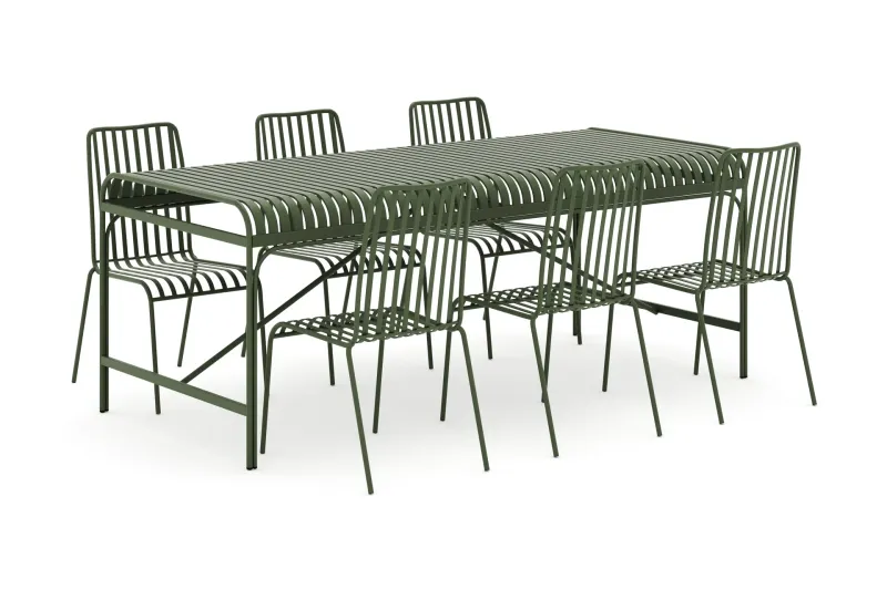 Jarva utomhus matgrupp 200 cm med 6 Jarva matstolar - Grön — Comfort Garden