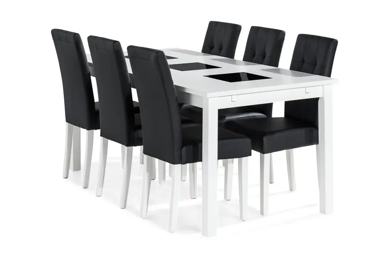 Jasmin Matgrupp 180 + 6 Stolar Utdragbart matbord - Vit / Svart — Basic Home