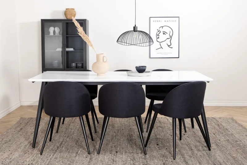 Jimmy Matgrupp 195 cm Rektangulär med 6 Velvet stolar - Svart (Art.nr 3059226) — Venture Home