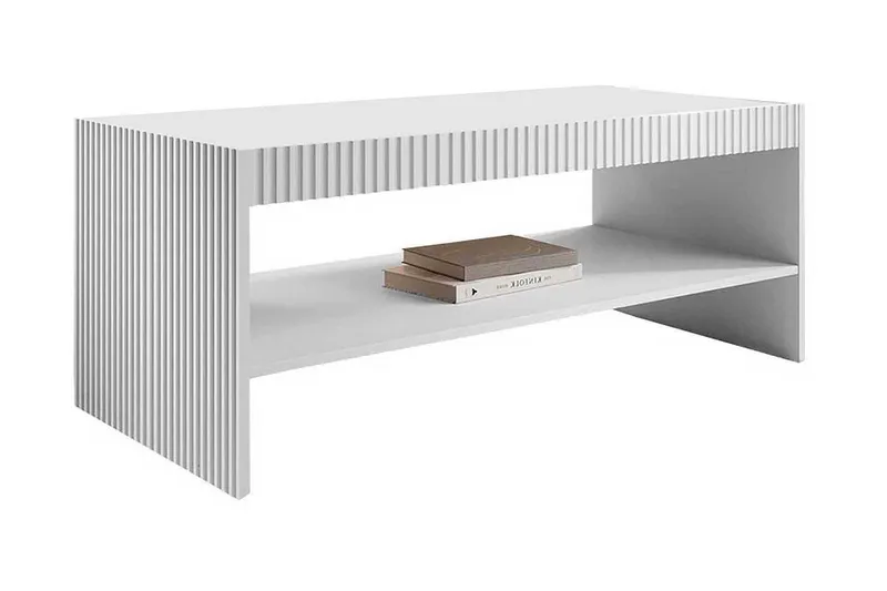 Juniskär ribbad soffbord med hyllförvaring rektangulärt - 120x57x50 Vit — Scandinavian Choice