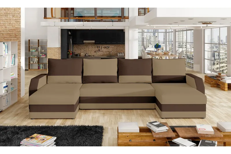 Jurtiga Bäddsoffa med Dubbeldivan - Beige/Brun — Beige/Brun