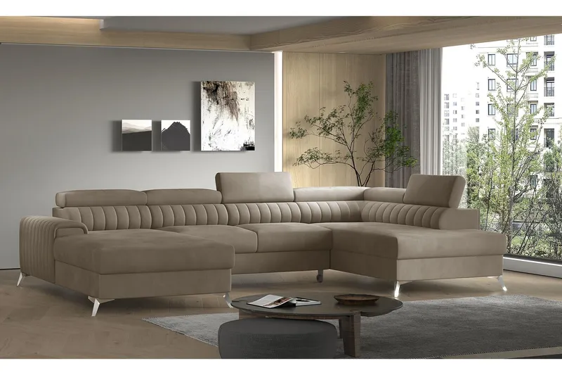 Kamran Bäddsoffa m. Divan och Schäslong med Förvaring - Beige (Art.nr 1580935) — Beige
