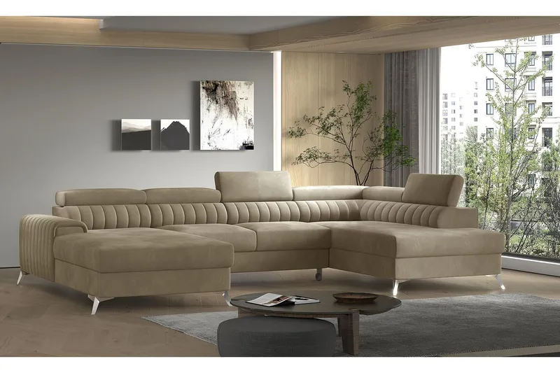 Kamran Bäddsoffa m. Divan och Schäslong med Förvaring - Beige (Art.nr 1580973) — Beige