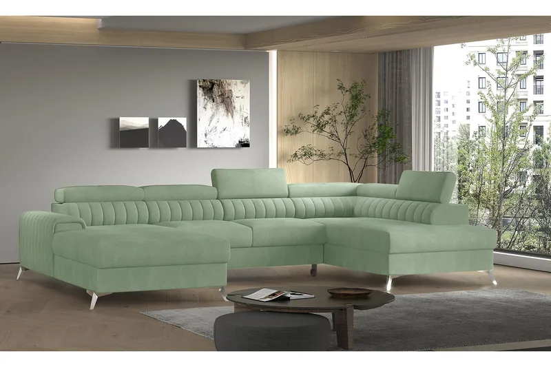 Kamran Bäddsoffa m. Divan och Schäslong med Förvaring - Ljusgrön (Art.nr 1581008) — Ljusgrön