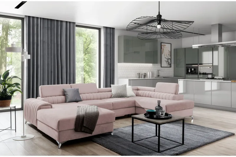 Kamran Bäddsoffa m. Divan och Schäslong med Förvaring - Ljusrosa — Ljusrosa