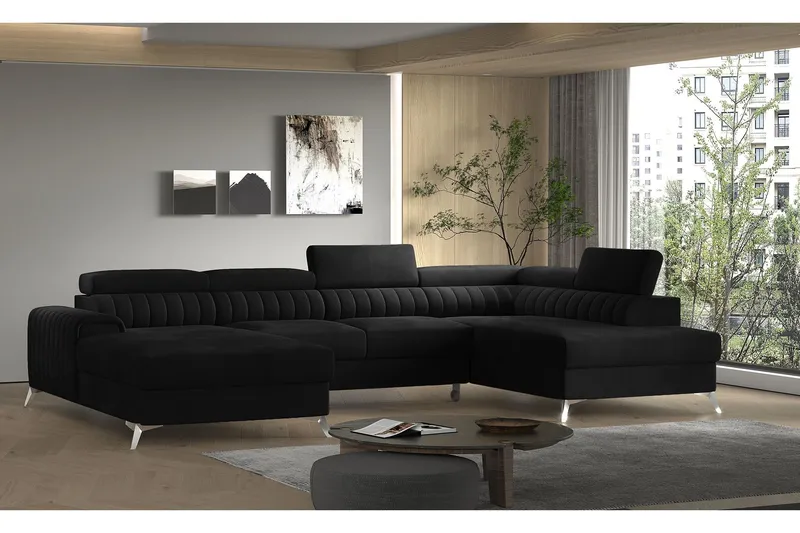 Kamran Bäddsoffa m. Divan och Schäslong med Förvaring - Svart (Art.nr 1580932) — Svart