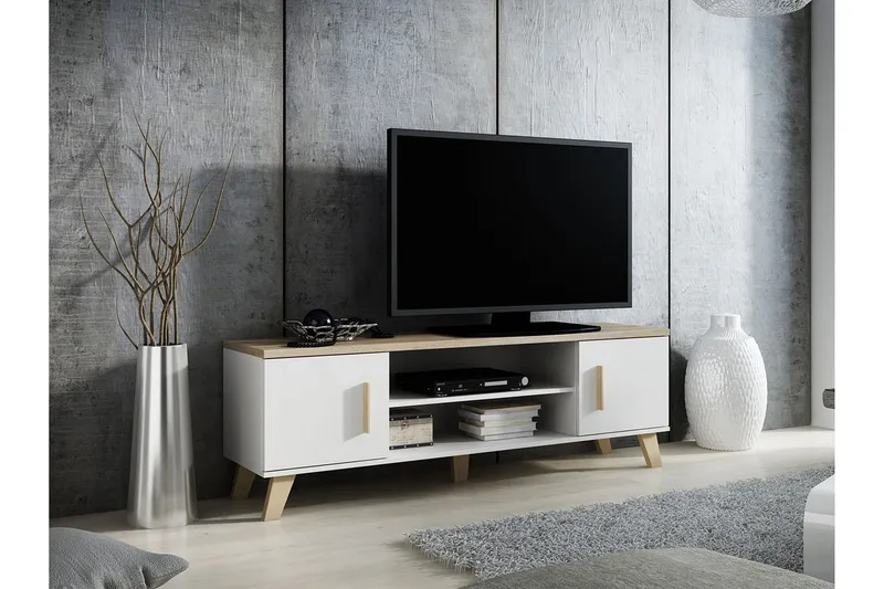 Kardos TV-bänk 160 cm - Vit/Ek — Andrarum