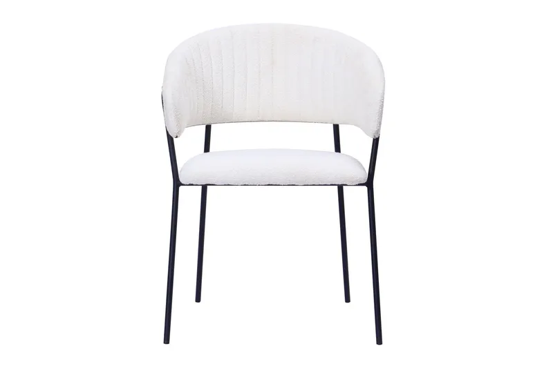 Karol Matstol med armstöd - Vit Bouclé / Metallben Svart — Basic Home
