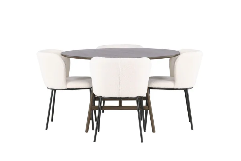 Kaseidon Matgrupp 100 cm Rund med 4 Edina Stolar - Mörkbrun — Venture Home
