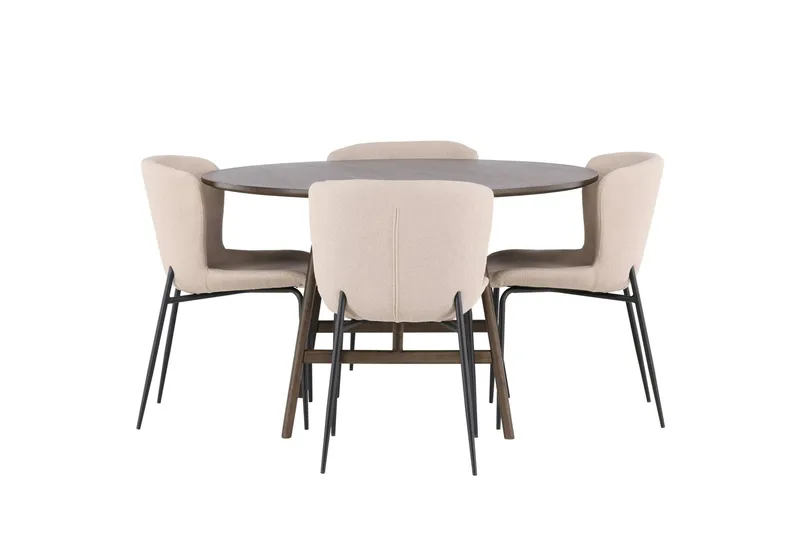 Kaseidon Matgrupp 100 cm Rund med 4 Modesto stolar - Beige — Venture Home