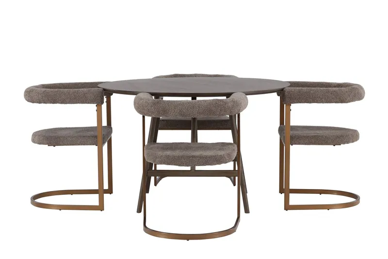 Kaseidon Matgrupp 100 cm Rund med 4 Morning stolar - Brun — Venture Home
