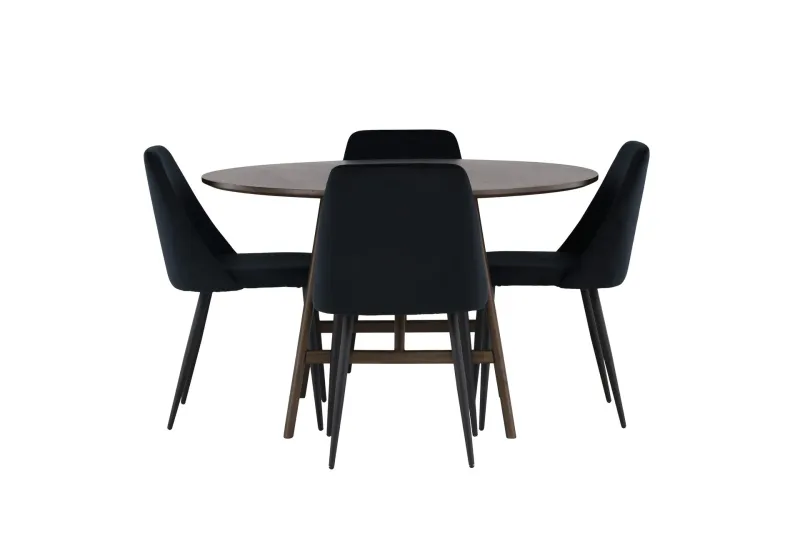 Kaseidon Matgrupp 100 cm Rund med 4 Night stolar - Svart — Venture Home