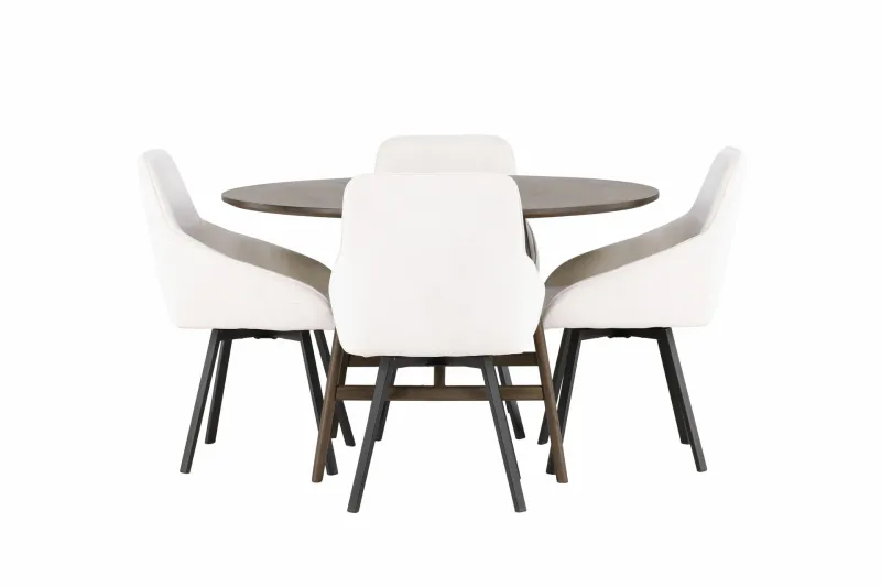 Kaseidon Matgrupp 100 cm Rund med 4 Rosie stolar - Beige — Venture Home
