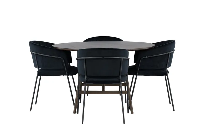 Kaseidon Matgrupp 100 cm Rund med 4 Selma Stolar - Mörkbrun — Venture Home