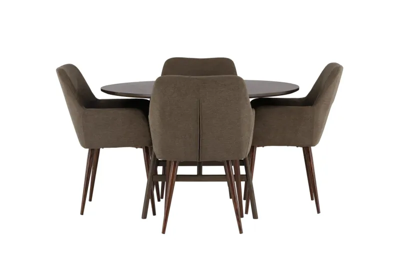 Kaseidon Matgrupp 100 cm Rund med 4 Tomorrow stolar - Brun — Venture Home