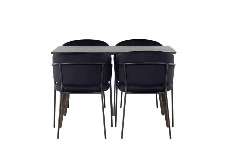 Kaseidon Matgrupp 120 cm Rektangulär med 4 Selma Stolar - Svart — Venture Home