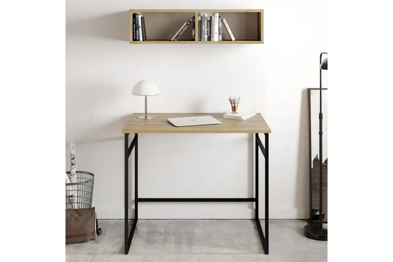Klingbo Skrivbord 90 cm med Förvaring Vägghylla - Brun — Brun