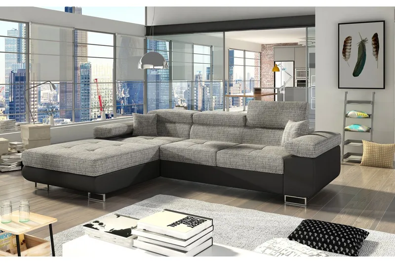 Klinka Bäddsoffa med Divan Vänster - Grå/Svart (Art.nr 695750) — Grå/Svart