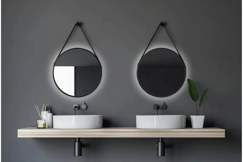 Knutby Spegel 50x50 cm Rund LED-belysning - Svart — Svart